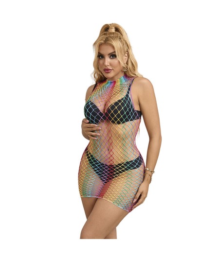 SUBBLIME - 952433 BODYSTOCKING DE REJILLA SIN MANGAS CON CUELLO ALTO ARCOIRIS TALLA ÚNICA