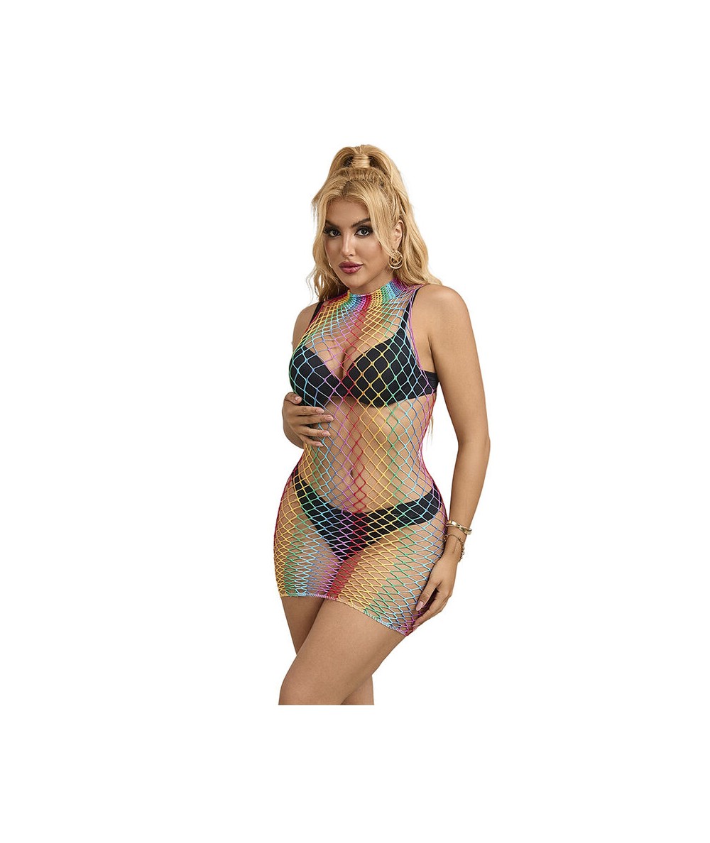 SUBBLIME - 952433 BODYSTOCKING DE REJILLA SIN MANGAS CON CUELLO ALTO ARCOIRIS TALLA ÚNICA