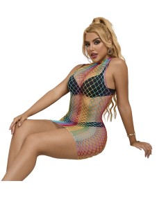 SUBBLIME - 952433 BODYSTOCKING DE REJILLA SIN MANGAS CON CUELLO ALTO ARCOIRIS TALLA ÚNICA