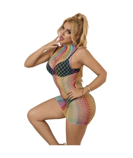 SUBBLIME - 952433 BODYSTOCKING DE REJILLA SIN MANGAS CON CUELLO ALTO ARCOIRIS TALLA ÚNICA