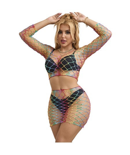 SUBBLIME - 952440 BODYSTOCKING DE REJILLA 2 PIEZAS MANGA LARGA ARCOIRIS TALLA ÚNICA