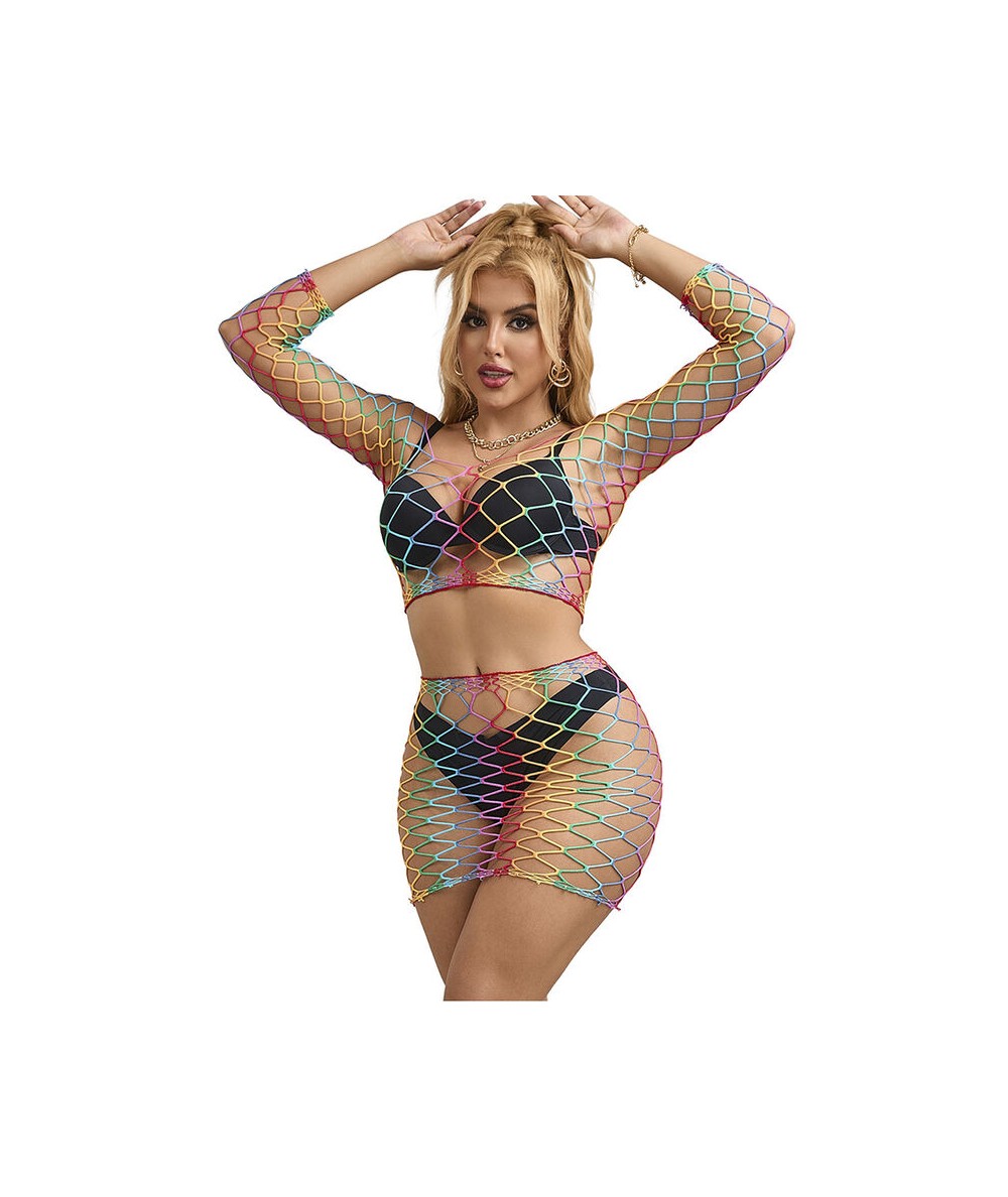 SUBBLIME - 952440 BODYSTOCKING DE REJILLA 2 PIEZAS MANGA LARGA ARCOIRIS TALLA ÚNICA