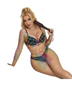 SUBBLIME - 952440 BODYSTOCKING DE REJILLA 2 PIEZAS MANGA LARGA ARCOIRIS TALLA ÚNICA