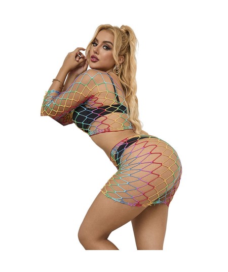 SUBBLIME - 952440 BODYSTOCKING DE REJILLA 2 PIEZAS MANGA LARGA ARCOIRIS TALLA ÚNICA