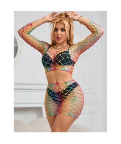 SUBBLIME - 952440 BODYSTOCKING DE REJILLA 2 PIEZAS MANGA LARGA ARCOIRIS TALLA ÚNICA