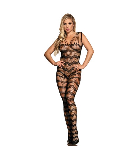 SUBBLIME - 951696 BODYSTOCKING CROTCHLESS DE REJILLA CON TIRAS EN HOMBROS NEGRO TALLA ÚNICA