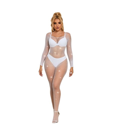 SUBBLIME - 952396 BODYSTOCKING DE REJILLA CON DIAMANTES MANGA LARGA BLANCO TALLA ÚNICA