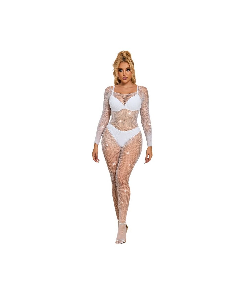 SUBBLIME - 952396 BODYSTOCKING DE REJILLA CON DIAMANTES MANGA LARGA BLANCO TALLA ÚNICA