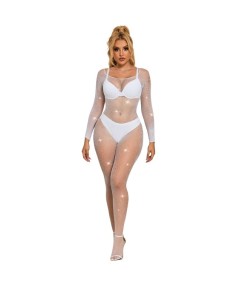 SUBBLIME - 952396 BODYSTOCKING DE REJILLA CON DIAMANTES MANGA LARGA BLANCO TALLA ÚNICA