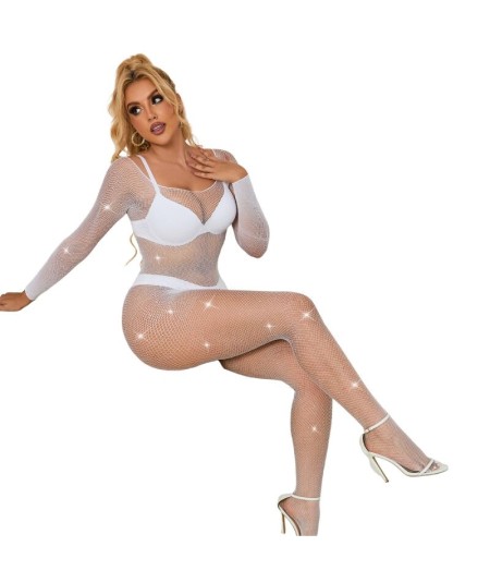 SUBBLIME - 952396 BODYSTOCKING DE REJILLA CON DIAMANTES MANGA LARGA BLANCO TALLA ÚNICA