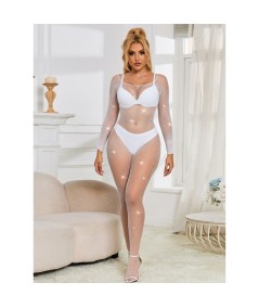 SUBBLIME - 952396 BODYSTOCKING DE REJILLA CON DIAMANTES MANGA LARGA BLANCO TALLA ÚNICA