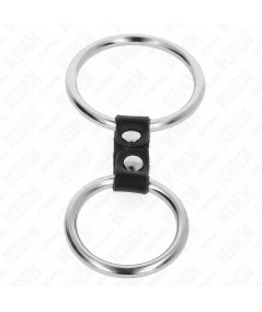 KINK - ANILLO PENE DOBLE METAL 3.7 CM A 5 CM CONECTADOS POR CORREA POLIPIEL MODELO 2