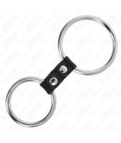 KINK - ANILLO PENE DOBLE METAL 3.7 CM A 5 CM CONECTADOS POR CORREA POLIPIEL MODELO 2