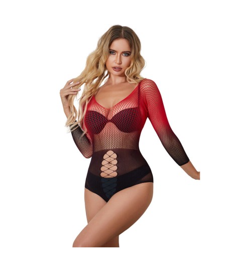 SUBBLIME - 952259 BODYSTOCKING DE REJILLA ELSTICO MANGA LARGA DEGRADADO ROJO Y NEGRO TALLA ÚNICA