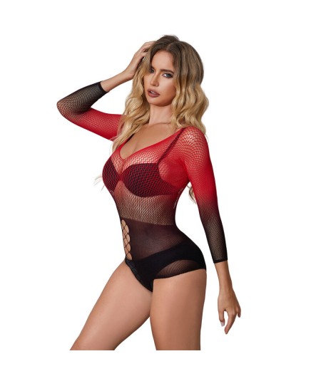 SUBBLIME - 952259 BODYSTOCKING DE REJILLA ELSTICO MANGA LARGA DEGRADADO ROJO Y NEGRO TALLA ÚNICA