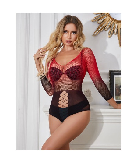 SUBBLIME - 952259 BODYSTOCKING DE REJILLA ELSTICO MANGA LARGA DEGRADADO ROJO Y NEGRO TALLA ÚNICA