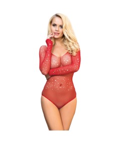 SUBBLIME - 952303 BODYSTOCKING DE REJILLA BRILLANTE CON HOMBROS DESCUBIERTOS MANGA LARGA ROJO TALLA ÚNICA