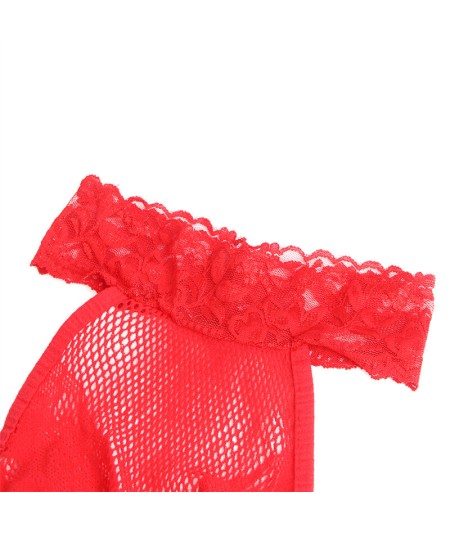 SUBBLIME - 952372 BODYSTOCKING CROTCHLESS DE REJILLA Y ENCAJE CON CUELLO ALTO ROJO TALLA ÚNICA