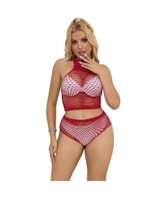 SUBBLIME - 952402 BODYSTOCKING CONJUNTO DE REJILLA CON BRILLANTES ROJO TALLA ÚNICA