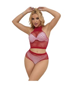 SUBBLIME - 952402 BODYSTOCKING CONJUNTO DE REJILLA CON BRILLANTES ROJO TALLA ÚNICA