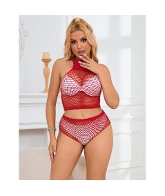 SUBBLIME - 952402 BODYSTOCKING CONJUNTO DE REJILLA CON BRILLANTES ROJO TALLA ÚNICA