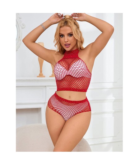 SUBBLIME - 952402 BODYSTOCKING CONJUNTO DE REJILLA CON BRILLANTES ROJO TALLA ÚNICA