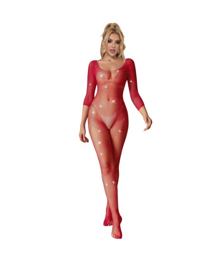 SUBBLIME - 952419 BODYSTOCKING DE REJILLA CON DIAMANTES MANGA LARGA ROJO TALLA ÚNICA