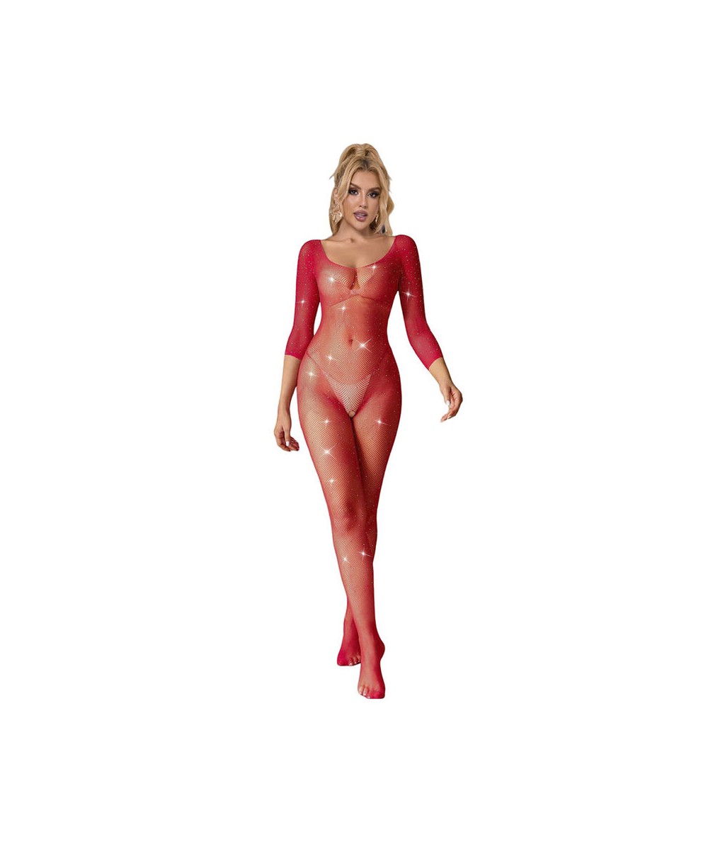 SUBBLIME - 952419 BODYSTOCKING DE REJILLA CON DIAMANTES MANGA LARGA ROJO TALLA ÚNICA